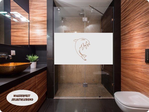 Aufkleber Folie Glasdekor Bad, Dusche, WC Sichtschutz, Delphin / Motiv  GD30/ 65 cm hoch