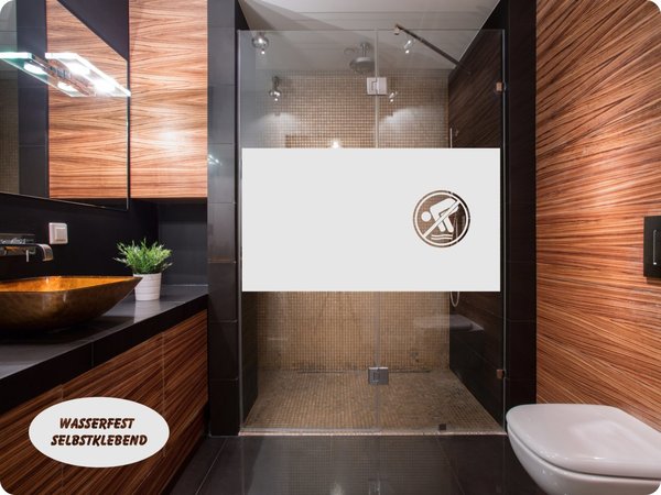 Aufkleber Glasdekor Bad, Dusche, WC Sichtschutz, Springen verboten  / Motiv GD35 / 65 cm hoch