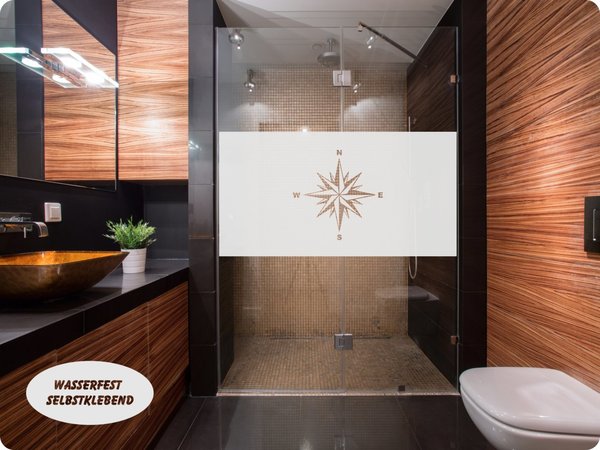 Aufkleber Folie Glasdekor Bad, Dusche, WC Sichtschutz, Windrose / Motiv  GD612 - 50 cm hoch