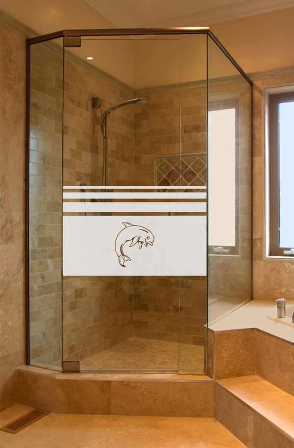 Aufkleber Folie Glasdekor Bad, Dusche, WC Sichtschutz, Delphin  / Motiv GD651, 80 cm hoch